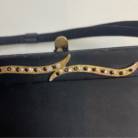 VINTAGE AFTER FIVE BY LAND M BLACK EVENING BAG PURSE Black Satin Diamond - Picture 4 of 9